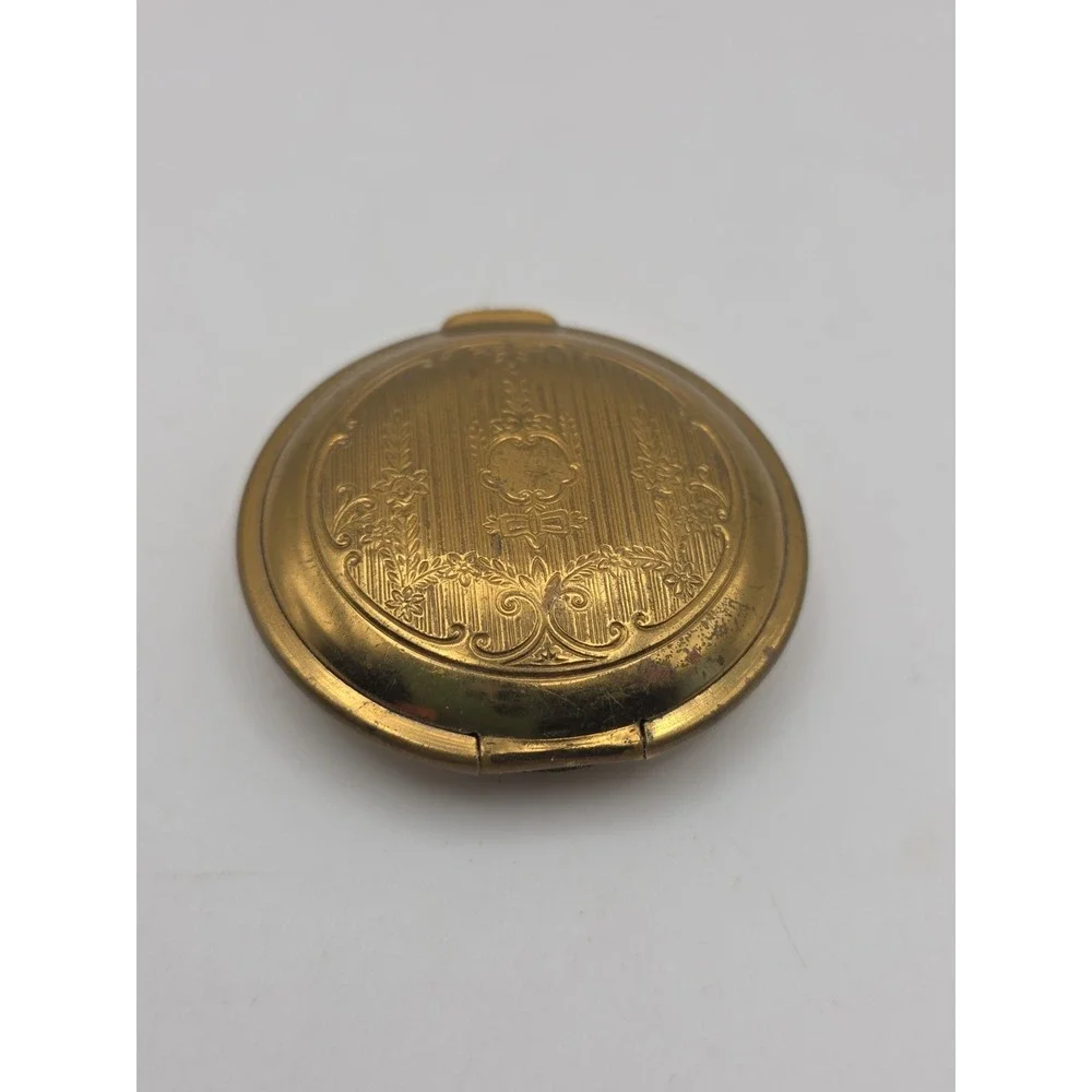 Vintage 1920s Art Deco Makeup Powder Mirrored Compact Richard Hudnut USA Brass